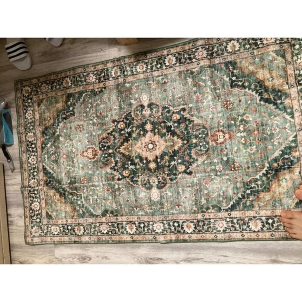 New 3x5 Green Area Rug, Washable Low-Pile Non-Slip Carpet for Home & Room